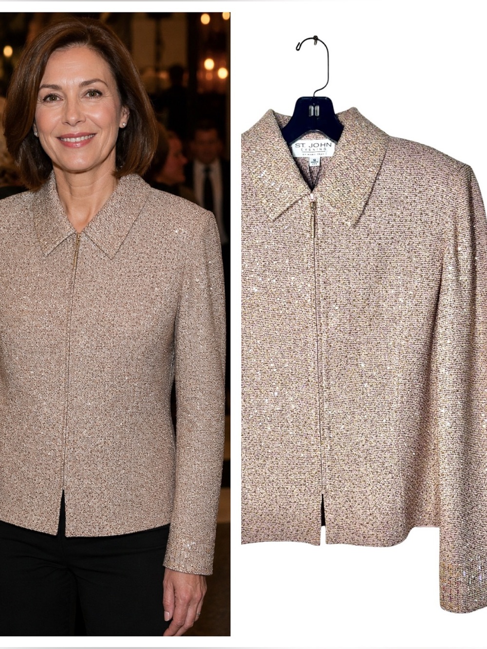 NWT St. John Evening Vintage Rose Crystal Embellished Sparkly Knit Jacket Sz 12